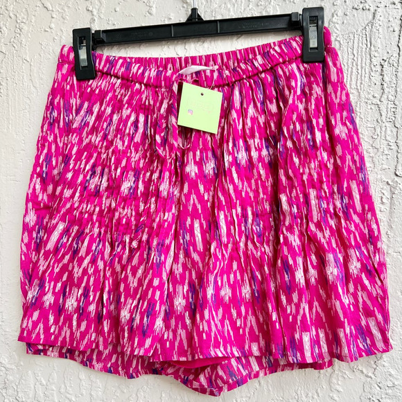 Mango 100% Cotton Printed Elasticized Waist Shorts Fuchsia Women's Size Small - Picture 2 of 5